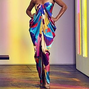Multi-Color Strapless Dress Gabrielle Union